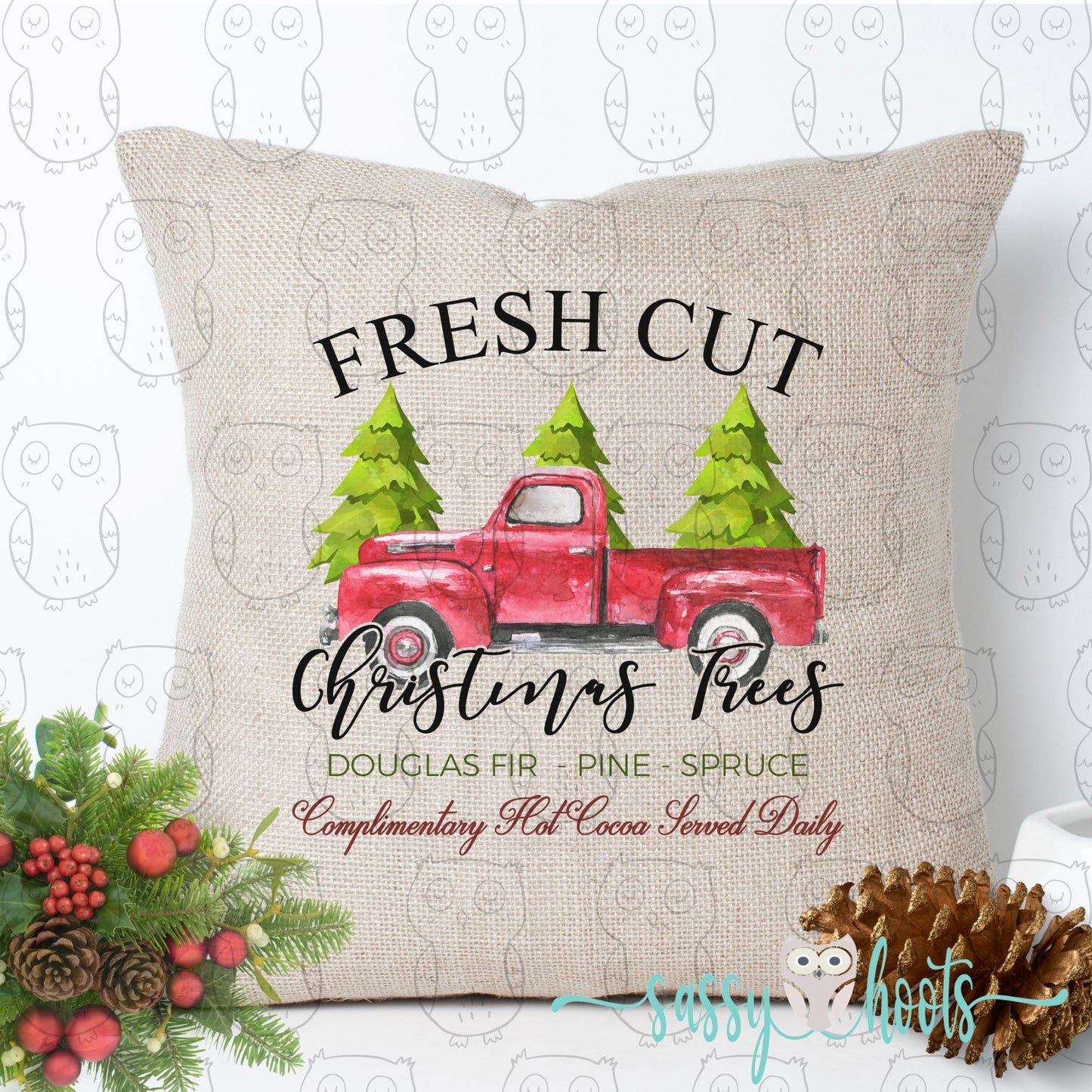 Decorative Christmas Pillow Cover - Fresh Cut Christmas Trees