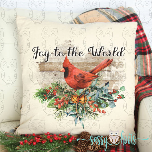 Christmas Pillow Cover - Joy to the World Cardinal