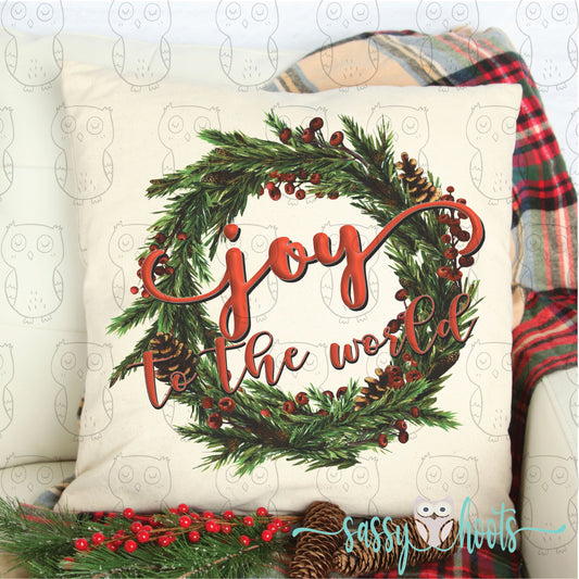 Christmas Pillow Cover - Joy to the World Wreath