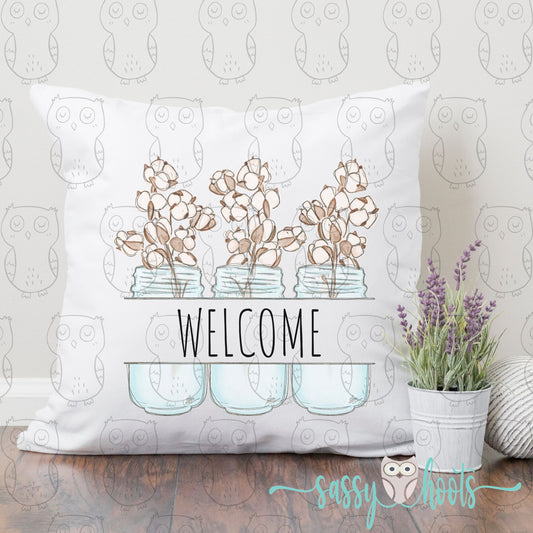 Decorative Pillow Cover - Welcome Mason Jars