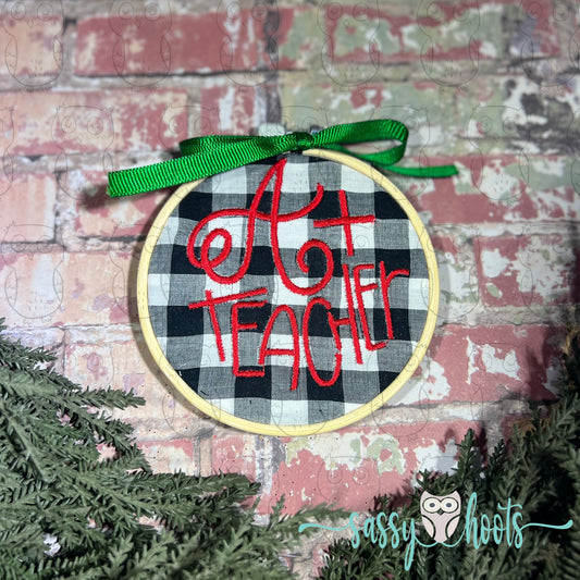 Embroidery Hoop Ornament - A Plus Teacher Buffalo Plaid