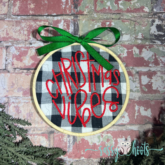 Embroidery Hoop Ornament - Christmas Vibes Buffalo Plaid