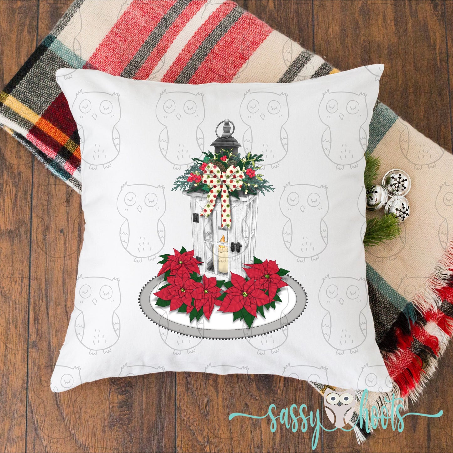 Decorative Christmas Pillow Cover - Poinsettia Lantern