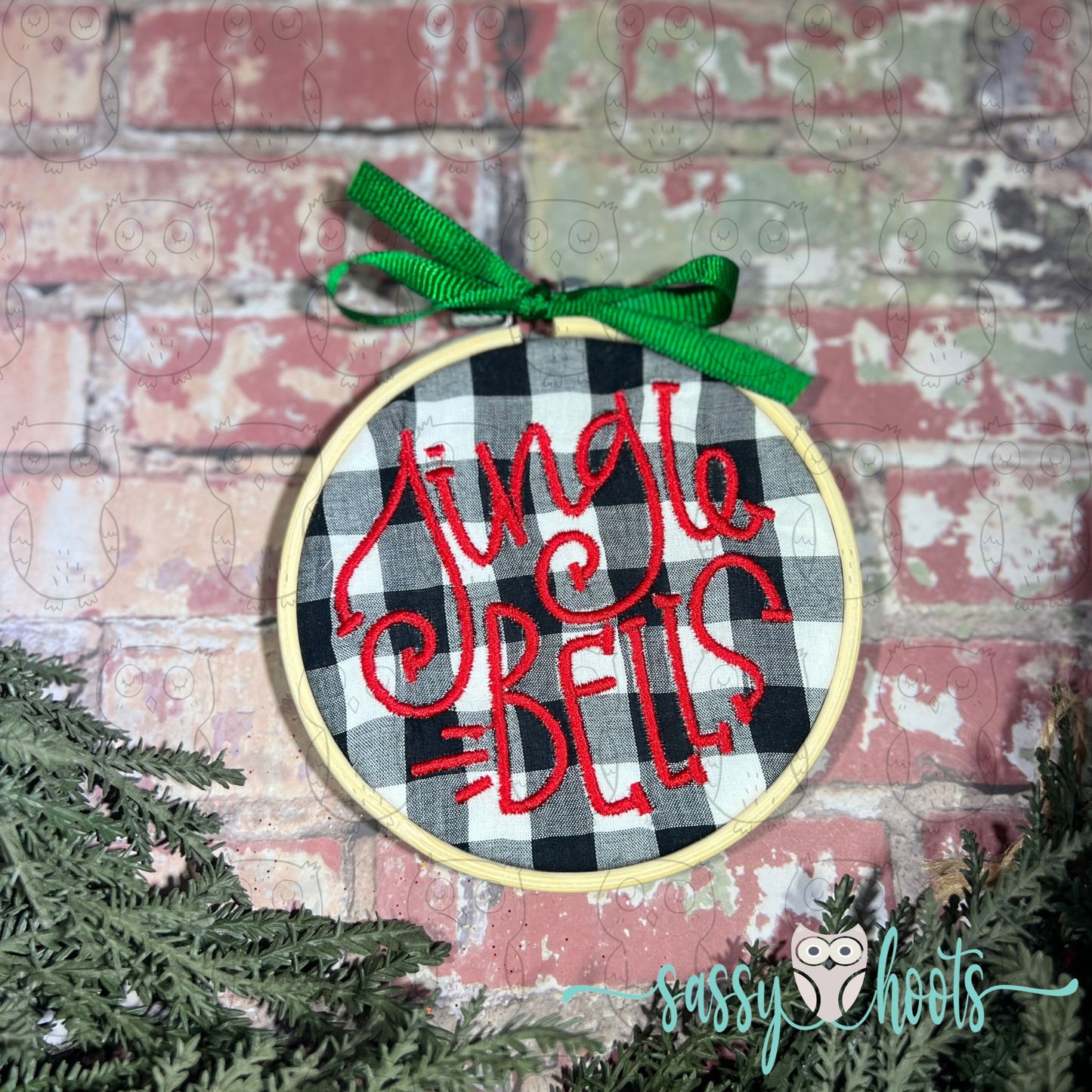 Embroidery Hoop Ornament - Jingle Bells Buffalo Plaid