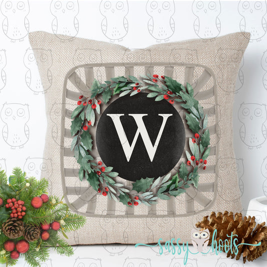 Decorative Christmas Pillow Cover - Monogram Letter Tobacco Basket