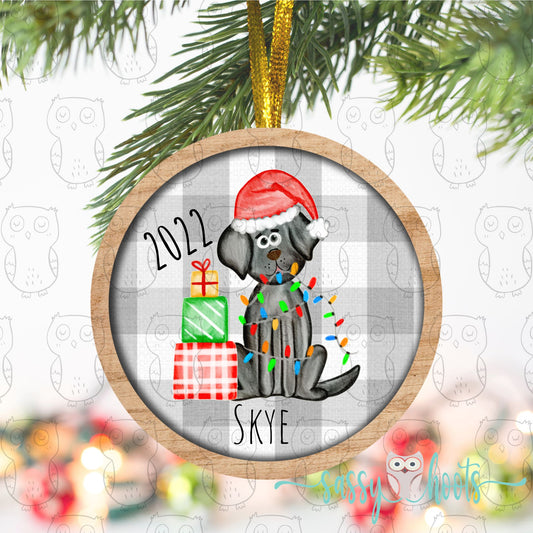 Personalized Christmas Ornament - Black Lab Christmas Lights