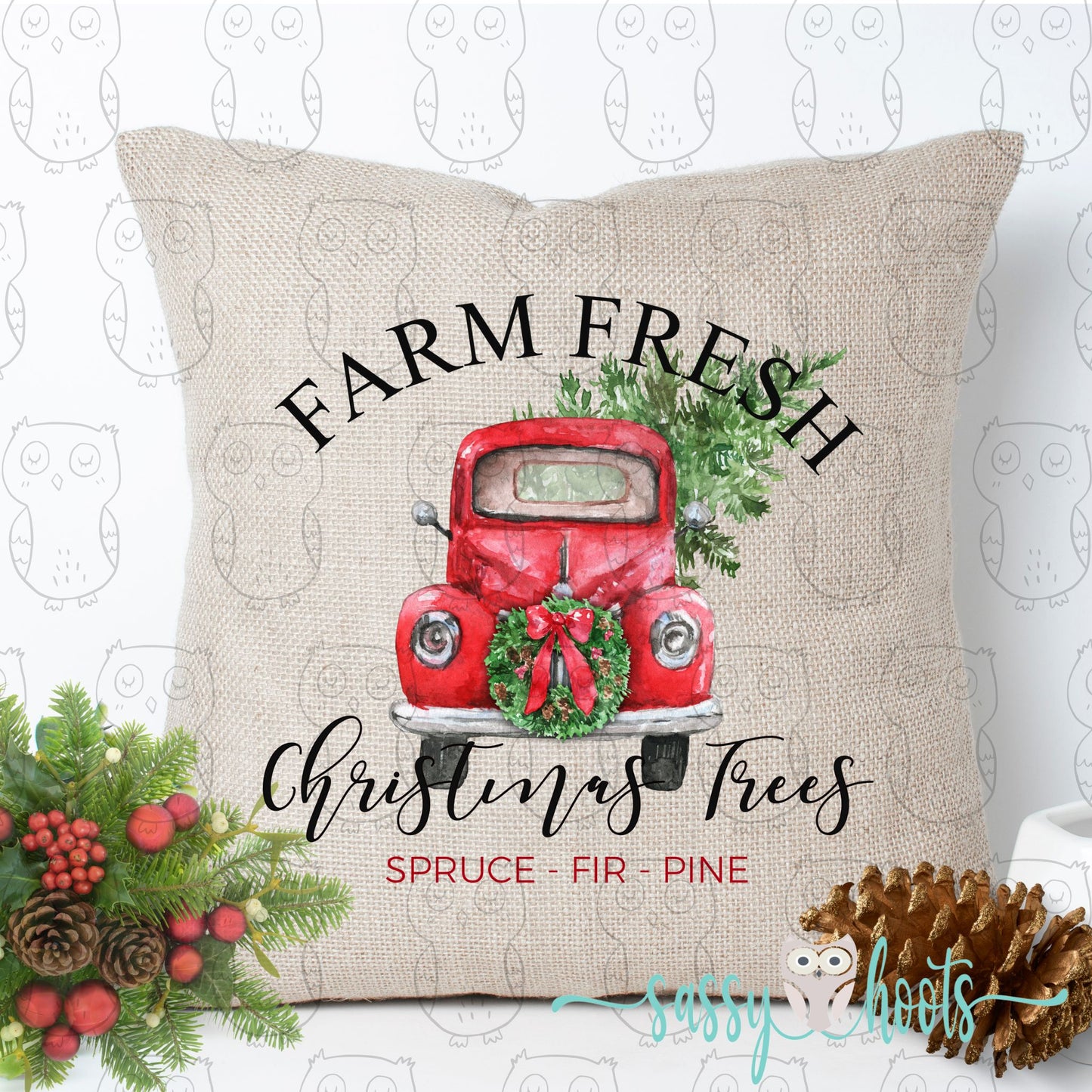 Decorative Christmas Pillow Cover - Farm Fresh Christmas Trees