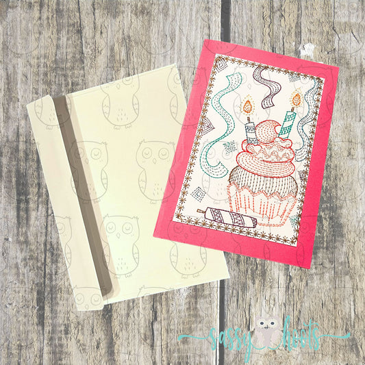 Embroidery Greeting Card - Birthday Cupcake