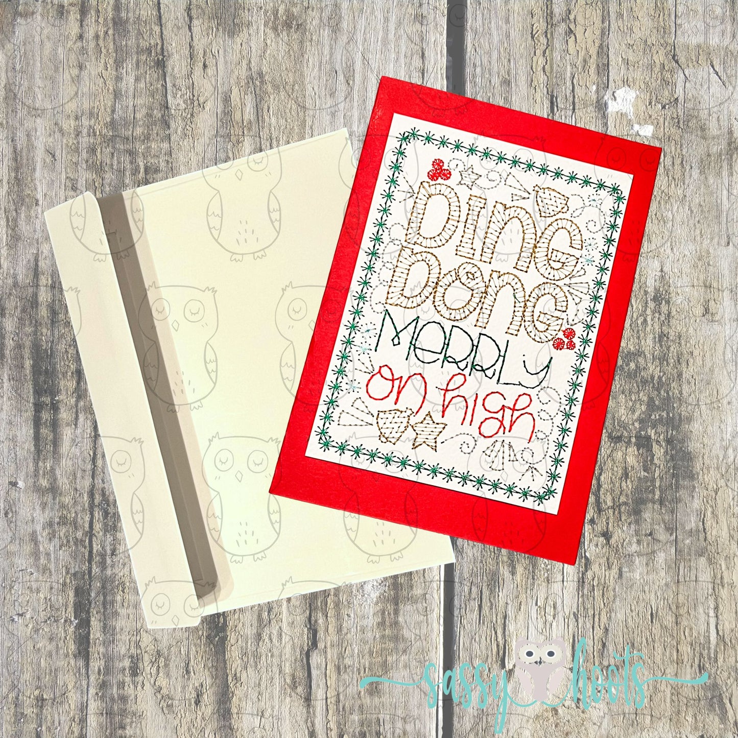 Christmas Embroidery Greeting Card - Merrily On High