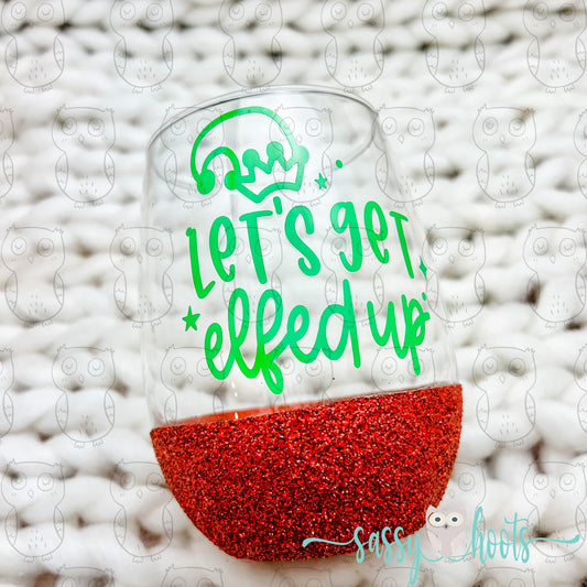 Glitter Dipped Stemless Wine Glass - Let's Get Elfed Up