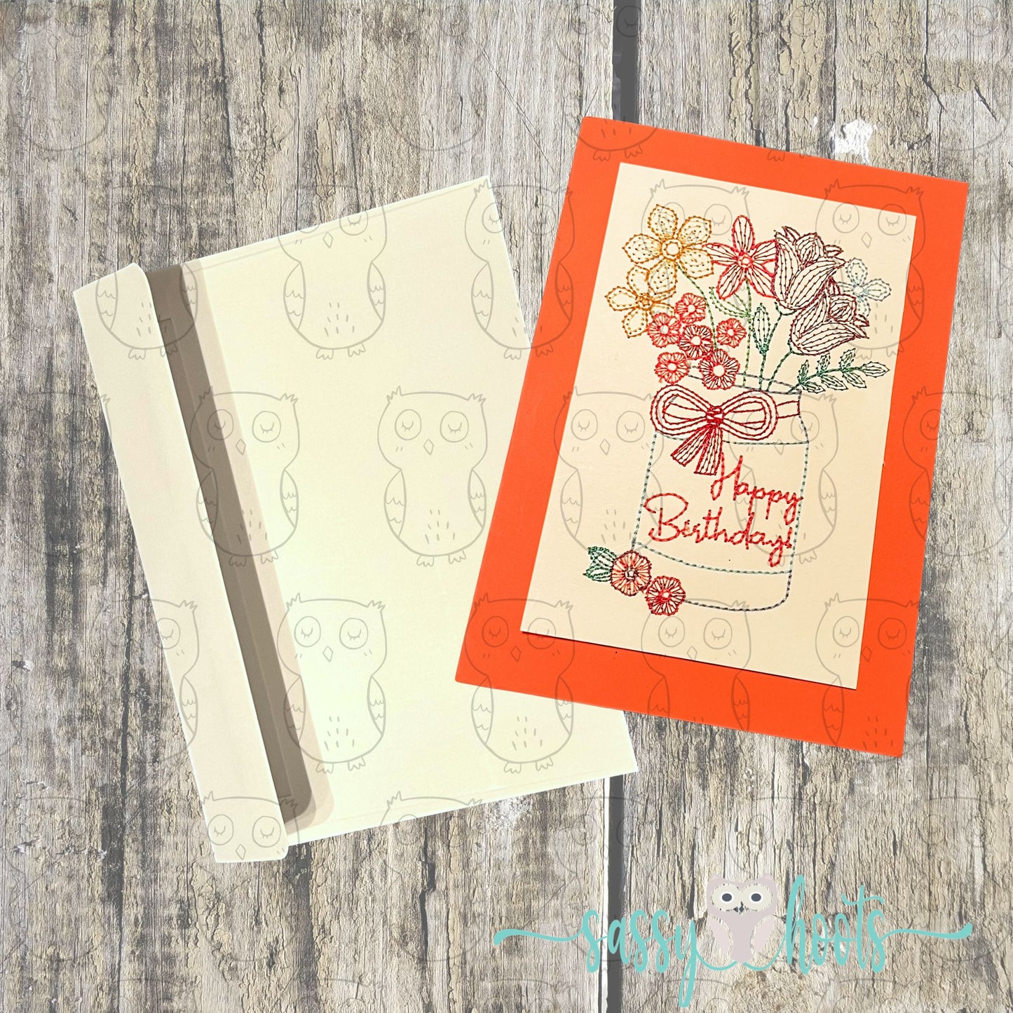 Embroidery Greeting Card - Happy Birthday Mason Jar