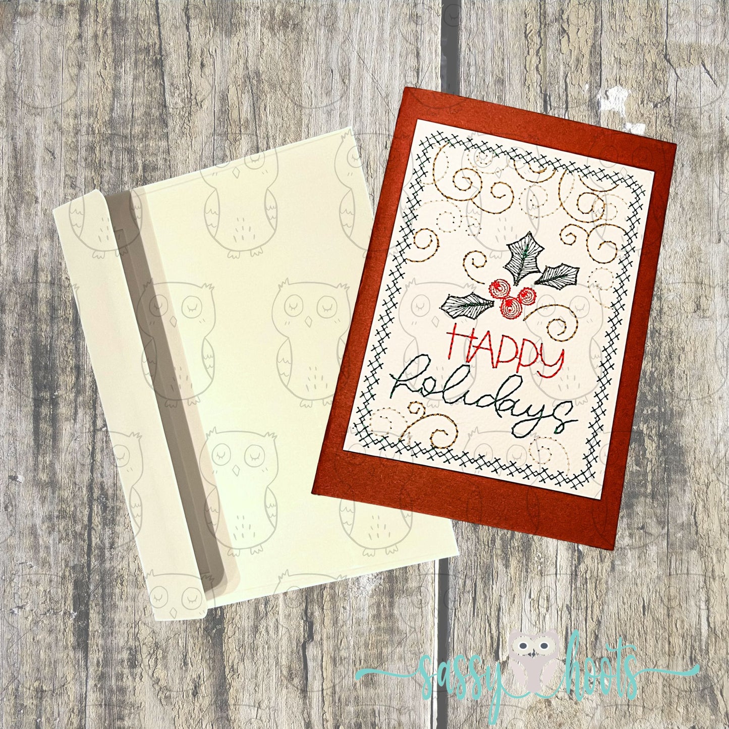 Christmas Embroidery Greeting Card - Happy Holidays