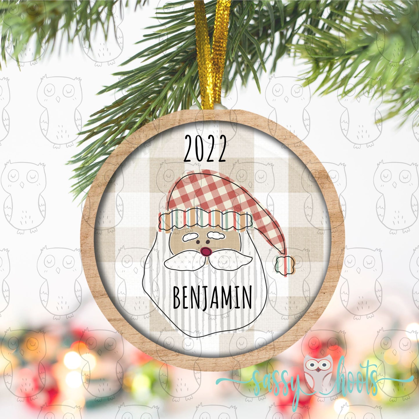 Personalized Christmas Ornament - Tan Santa