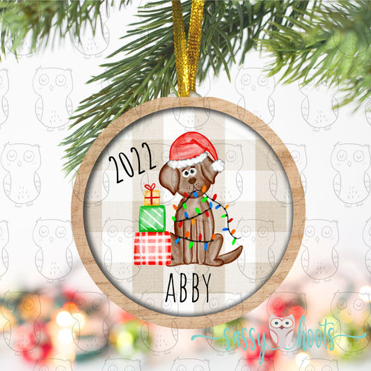 Personalized Christmas Ornament - Chocolate Lab Christmas Lights