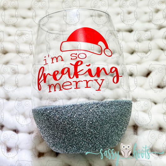 Glitter Dipped Stemless Wine Glass - So Freaking Merry