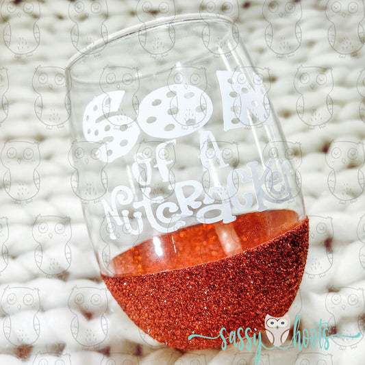 Glitter Dipped Stemless Wine Glass - Son of a Nutcracker