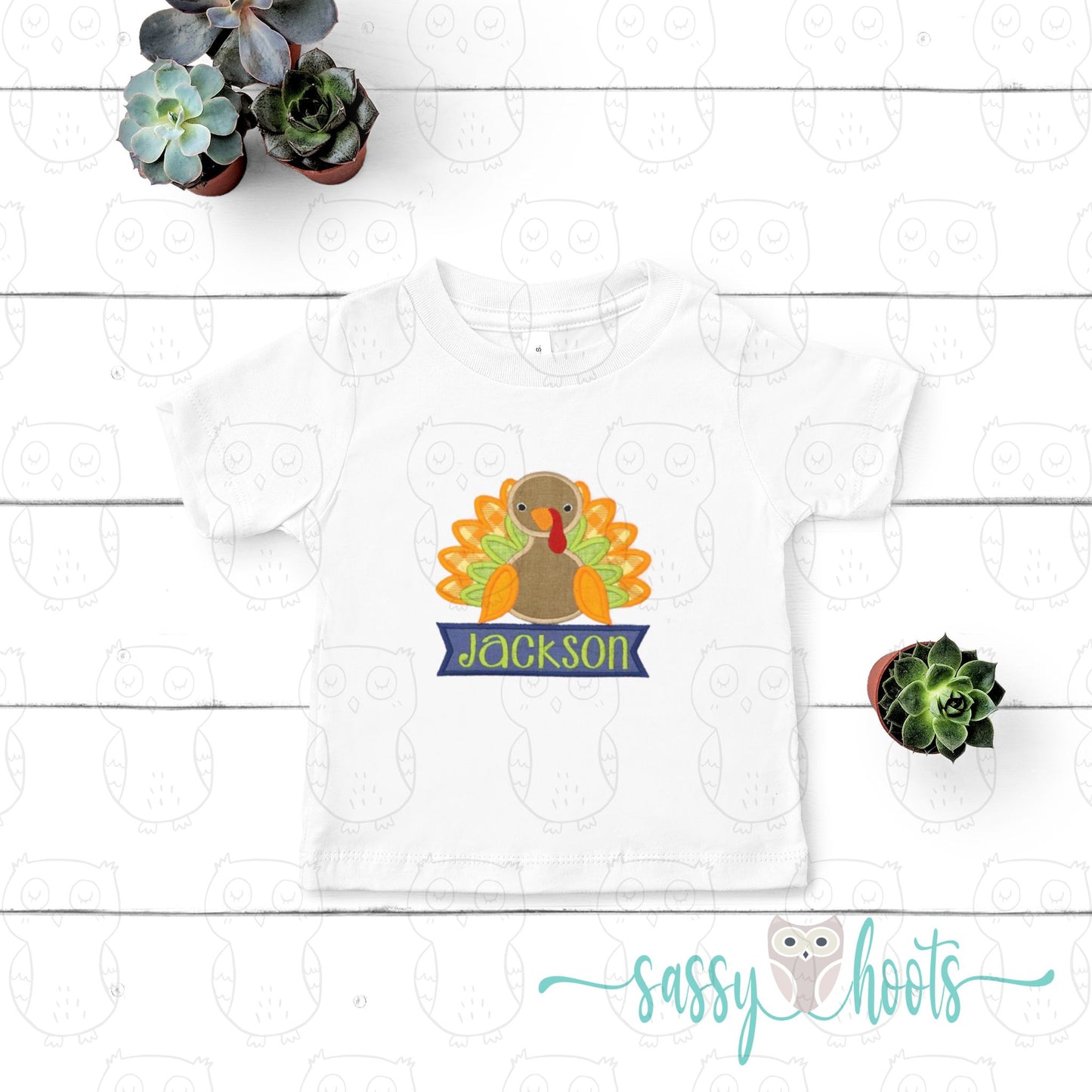 Thanksgiving Kids Embroidery Appliqué Turkey Shirt