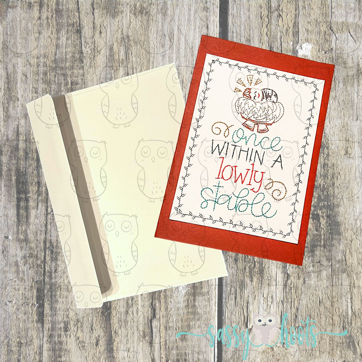 Christmas Embroidery Greeting Card - Within A Lowly Stable